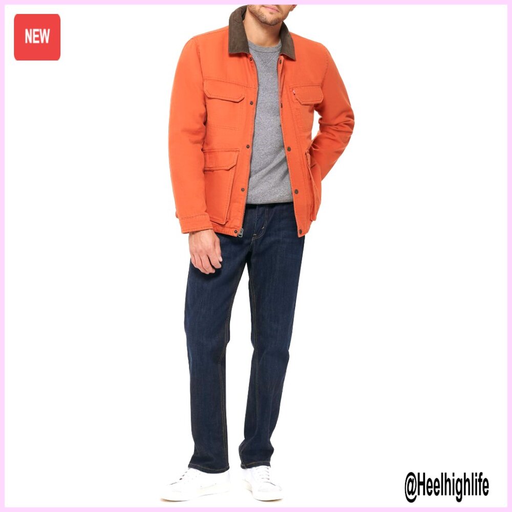 Men's Medium Cotton Canvas Jacket With Quilted Lining And Corduroy Collar